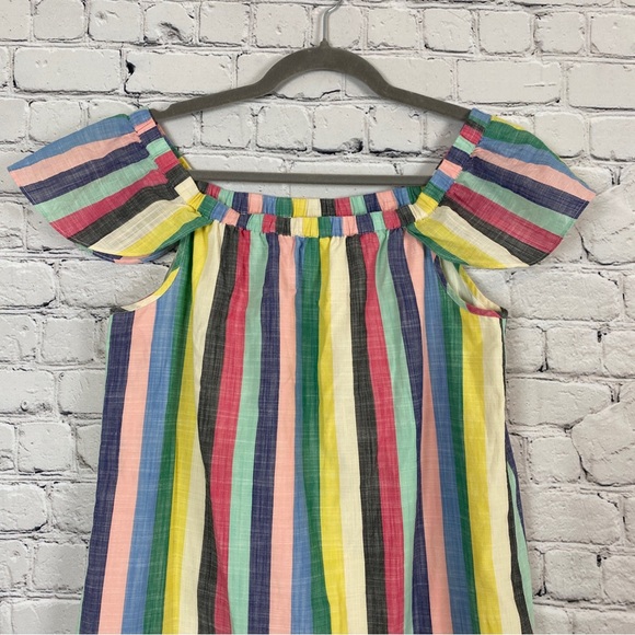 J Crew Factory Multi Stripe Off The Shoulder Dress Womens Size 6 Cotton Casual - Picture 2 of 11